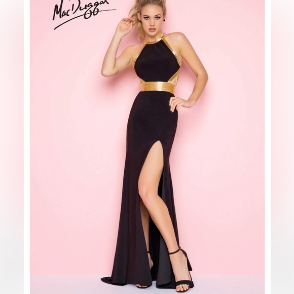 Mac Duggal Black and Gold Gown - Picture 1 of 6